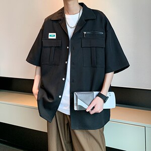 夏季休闲半袖衬衣 潮男纯色大码短袖衬衫酒店内景 6607 P48控68图片