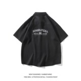 胖胖哥日系少年感简约刺绣短袖衬衫男夏季宽松大码半袖衬衣外套，男装衬衫，电商A034