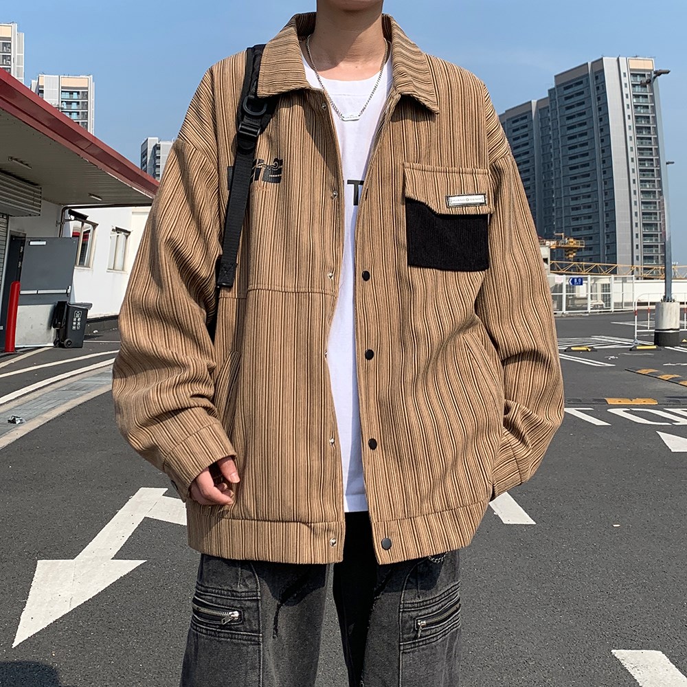 港风条纹宽松休闲夹克日系大码印花外套潮男外景6639P78控118,男装夹克,电商A034