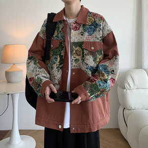 新款港风潮男夹克 大码休闲青年刺绣碎花外套 2881 P75控108图片
