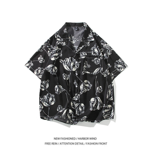 新款休闲南亚风夏短袖衬衫 男薄款衬衣酒店内景二开 6618 P40控58图片