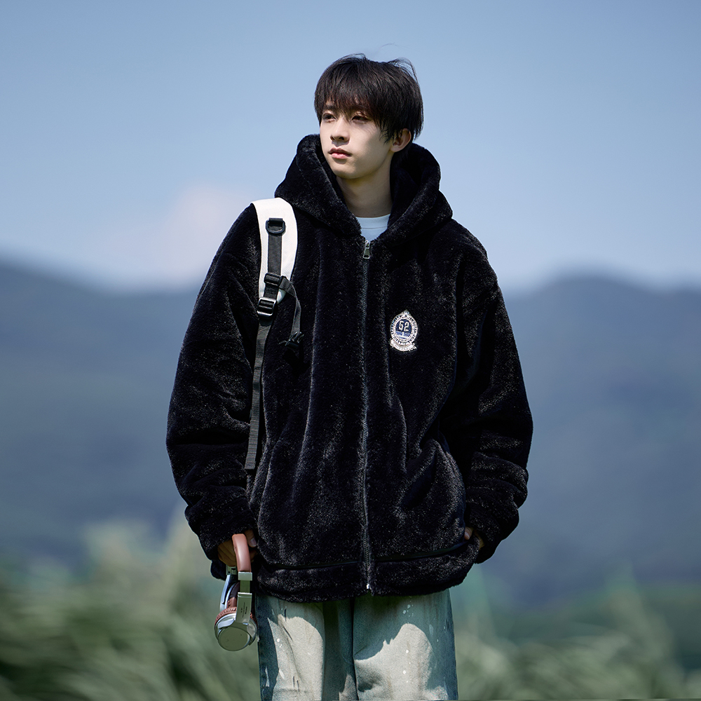 2025宽松外套连帽毛绒棉服男女潮牌休闲加厚棉衣6673P118控168，男装棉衣，电商A034