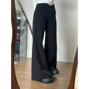 休闲裤贴喇叭裤子不女显瘦微喇西装裤大码2025胖mm直筒腿黑色新款