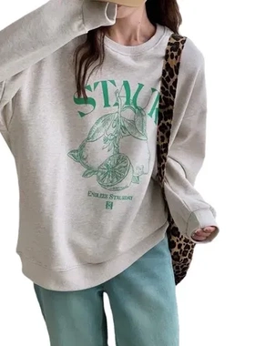 新款卫衣韩国STAUR复古毛圈棉字母外套套头小众印花圆领休闲宽松