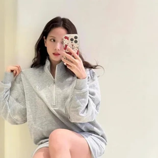 立领卫衣金智秀Jisoo现货外套早秋女半拉链同款新款显瘦alo宽松