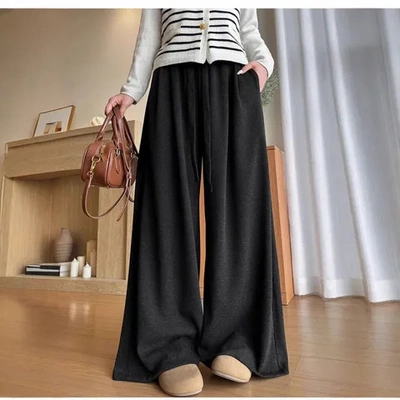 糯米裤高腰慵懒拖地感直筒休闲新款抽绳女2025宽松松弛