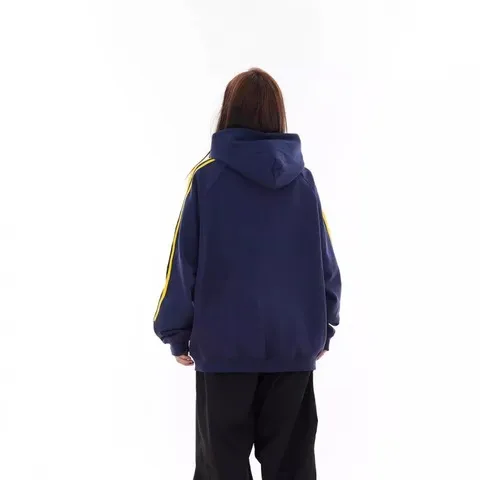 美式设计感帽衫复古徽章织带男女款上衣连帽撞色ins休闲百搭卫衣