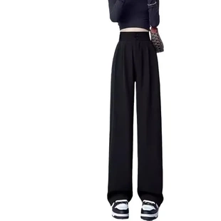 女直筒小个子女西装裤阔腿裤黑色垂感长裤新款高腰秋季裤子高级感