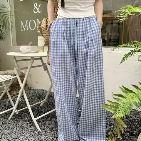 蓝色男速干拖地裤子宽松竖条纹垂感小众直筒阔腿潮牌慵懒风休闲裤