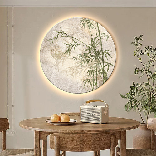 竹报平安中式高档砂岩圆形发光画