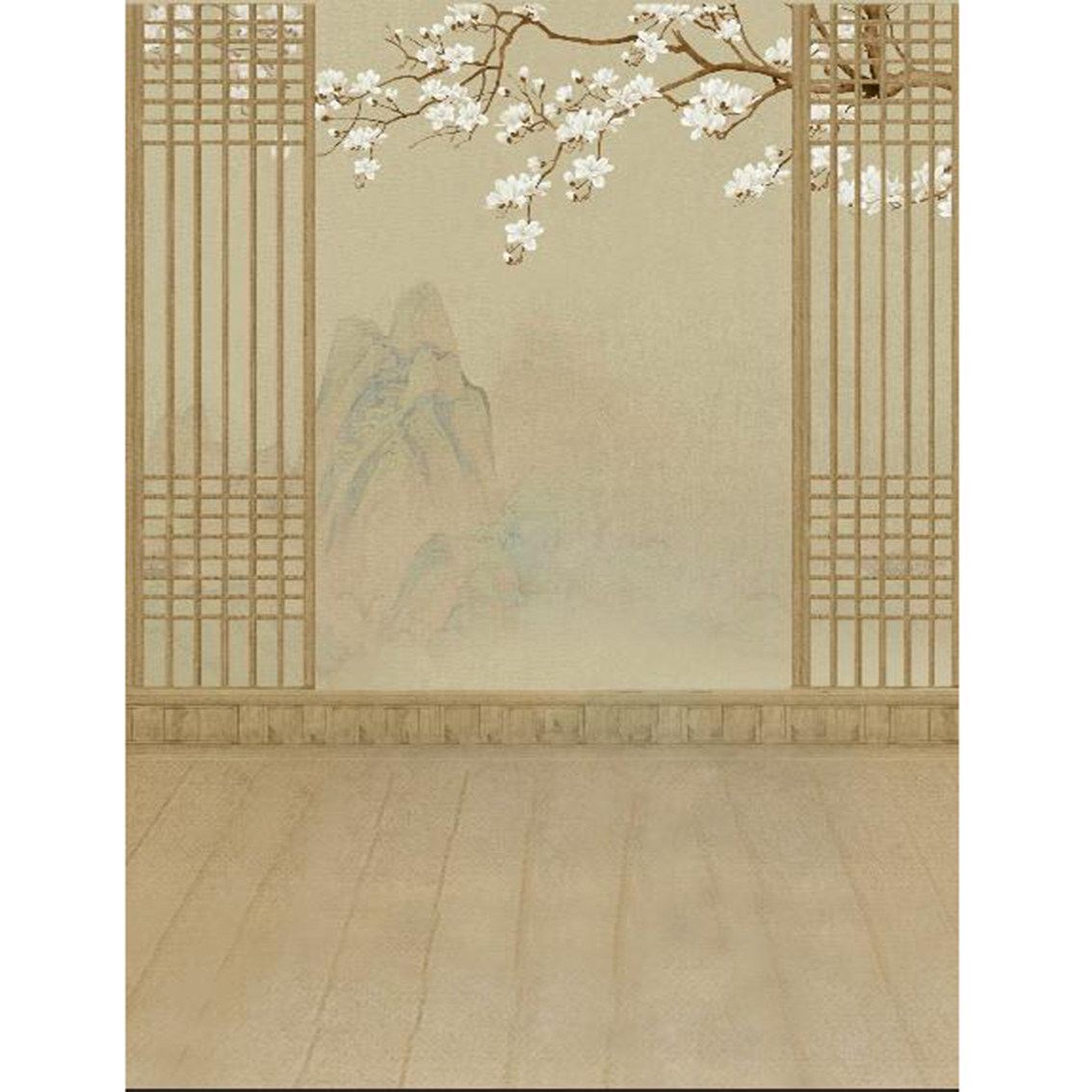 工笔画全家福古风拍照背景布抖音直播拍照背景婚纱影楼拍照背景布