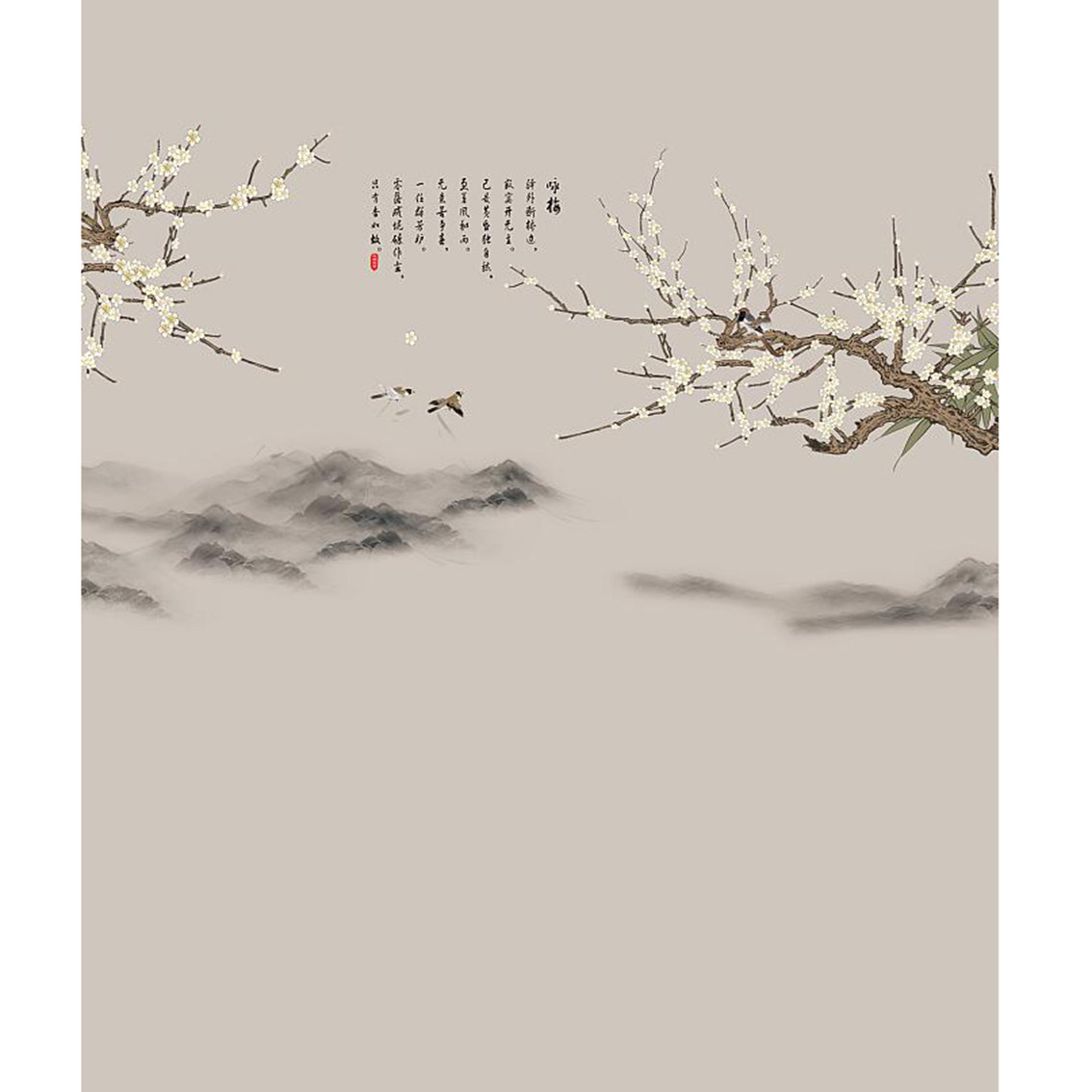 工笔画全家福古风拍照背景布抖音直播拍照背景婚纱影楼拍照背景布