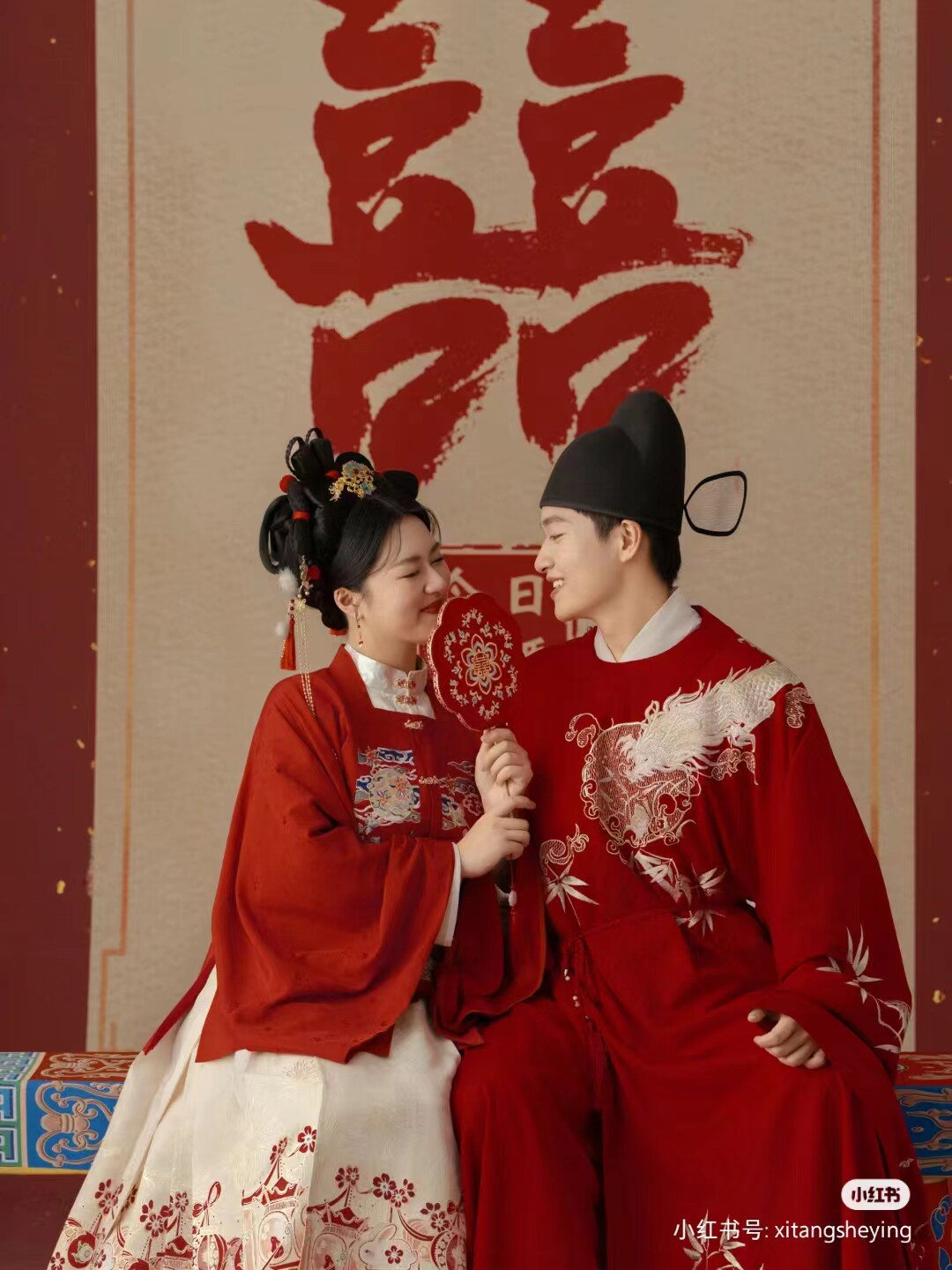 中国风汉服喜庆婚纱摄影中式可爱情侣影楼摄影背景布古装道具婚纱