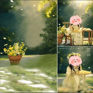 儿童写真春季春天主题花神民族少女影楼拍照背景布中国风摄影背景