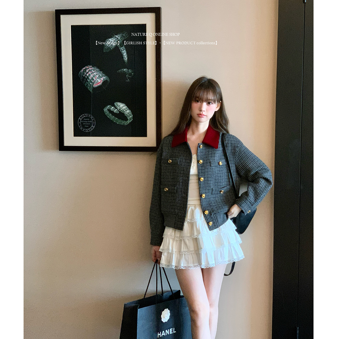 杨小卷 法式复古小香风撞色翻领千鸟格夹克外套女短款上衣秋miu系图片