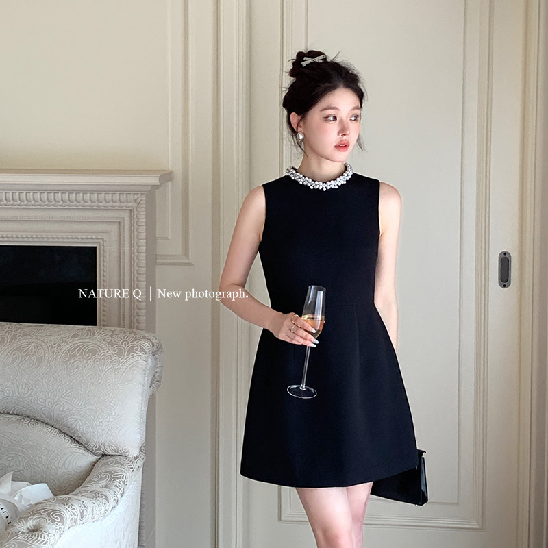 赫本风无袖连衣裙女背心裙图片