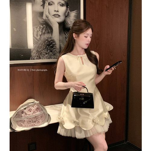 杨小卷 MIU系千金风无袖收腰连衣裙女设计感订婚生日礼服裙公主裙