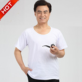 全棉T恤男士 中老年人汗衫 大码 宽松纯棉短袖 体恤 夏季 文化衫 老头衫