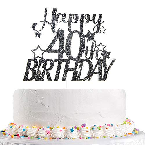 black glitter happy 40th birthday cake topper for f