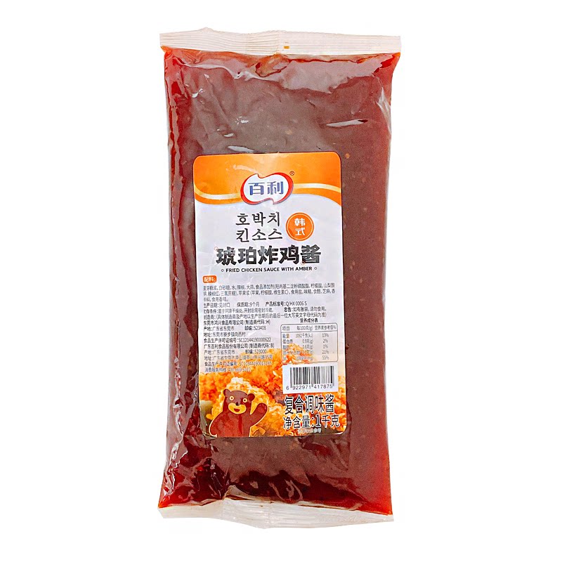 百利韩式琥珀炸鸡酱1kg甜辣酱炸鸡酱调味果酱蘸酱韩国琥珀炸鸡酱