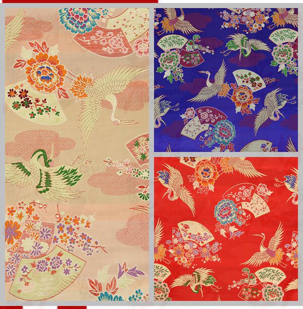 背面丝绸缎衣服cosdiy仙鹤名族风织锦缎布料古旗袍汉服襦裙刺绣花