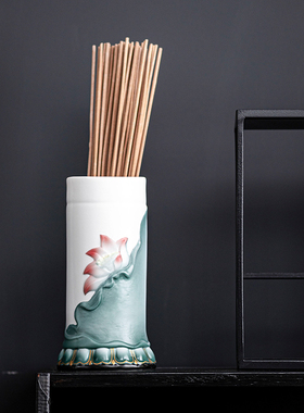 陶瓷香筒家用供奉上贡用品插花瓶摆件竹签香放香桶装香线香收纳筒