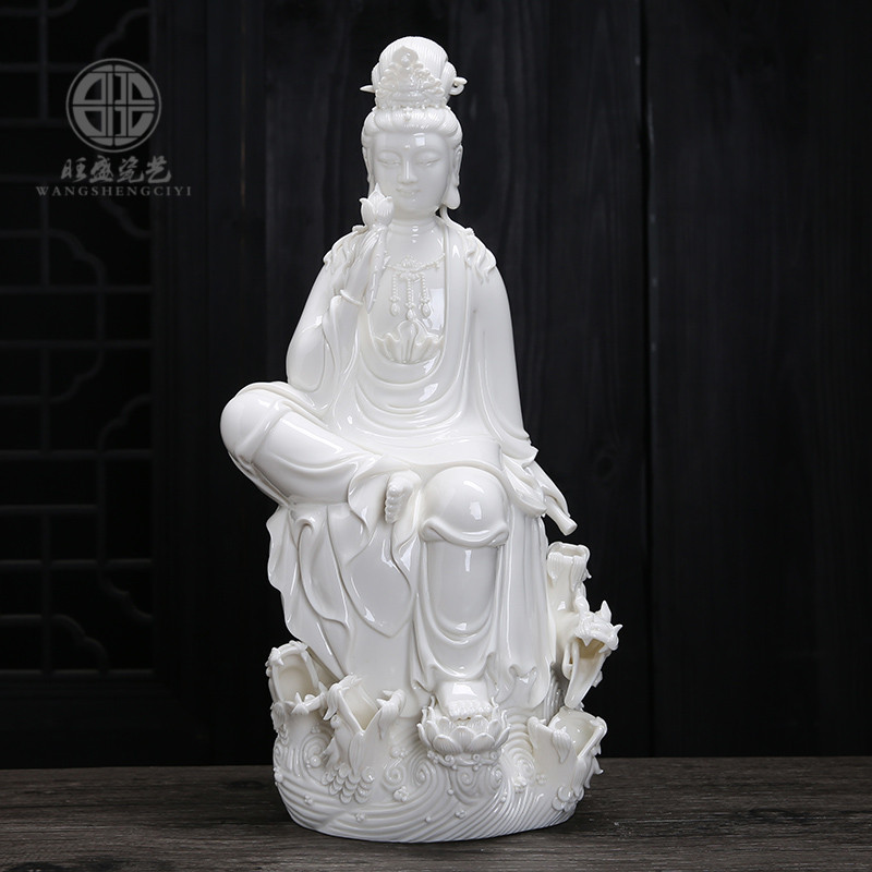 德化白瓷自在五龙滴水观音佛像居家供奉家用摆件陶瓷观世音菩萨