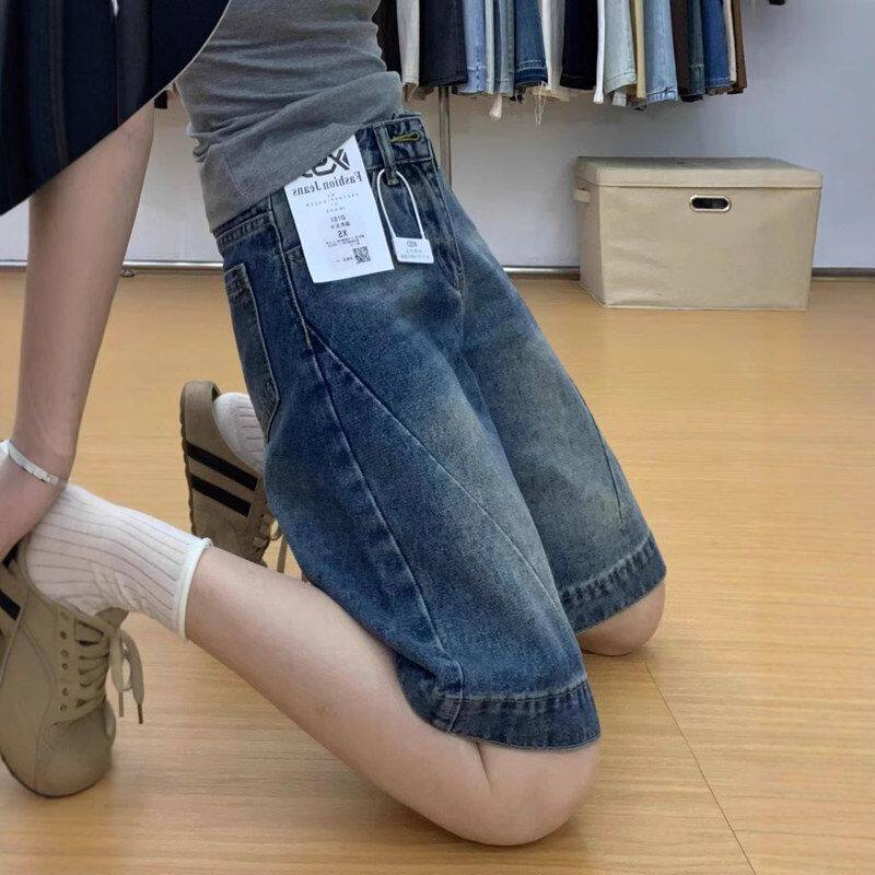 个性高腰牛仔五分阔腿短裤女2025年夏季新款宽松显瘦休闲直筒中裤