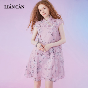 雪纺 国风流行时尚 莲灿清仓碎花连衣裙女浪漫A字裙特卖新款 中式