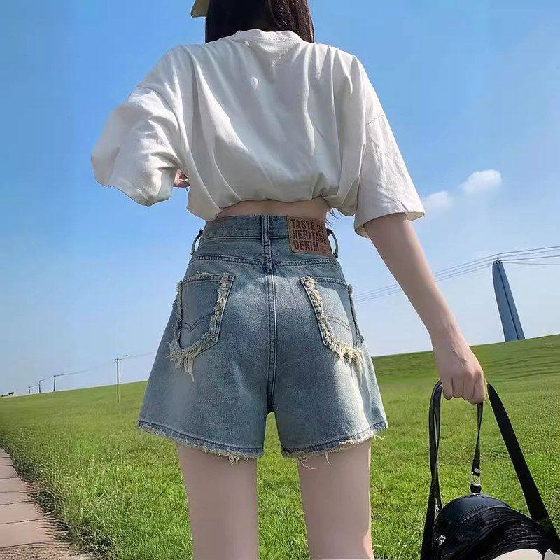 毛边阔腿牛仔短裤女夏季薄款2024新款高腰显瘦设计感小众a字热裤