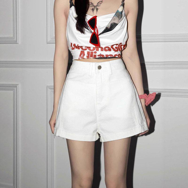 白色A字高腰牛仔短裤女2025年夏季新款修身显瘦小个子外穿热裤子