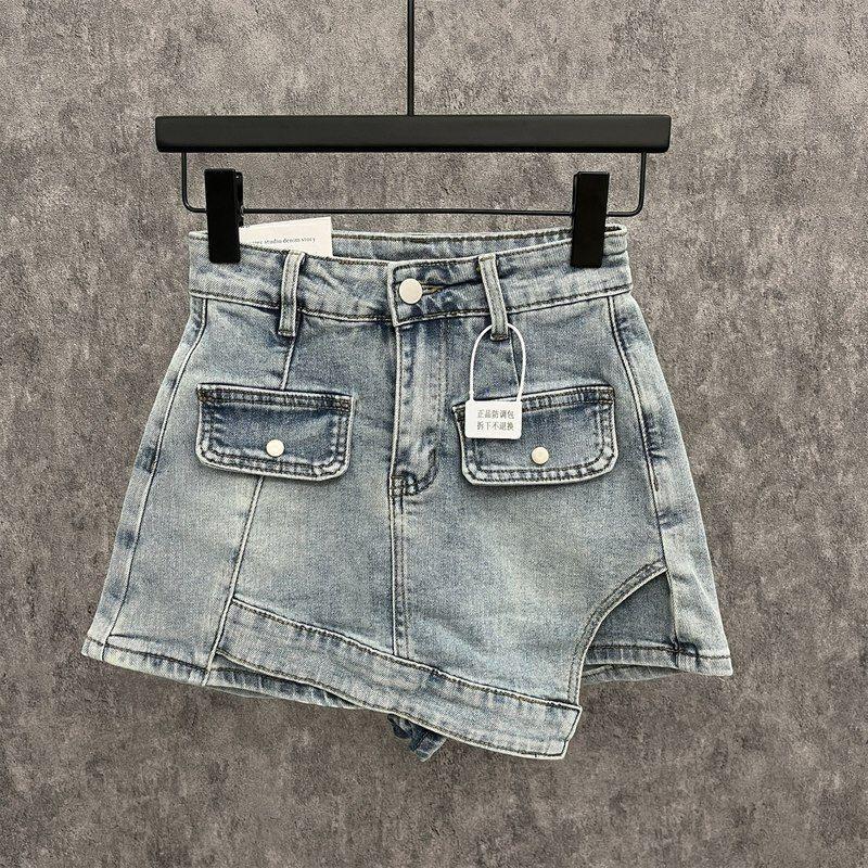 2024夏季不规则牛仔裙裤女高腰显瘦包臀半身裙辣妹a字阔腿热裤裙