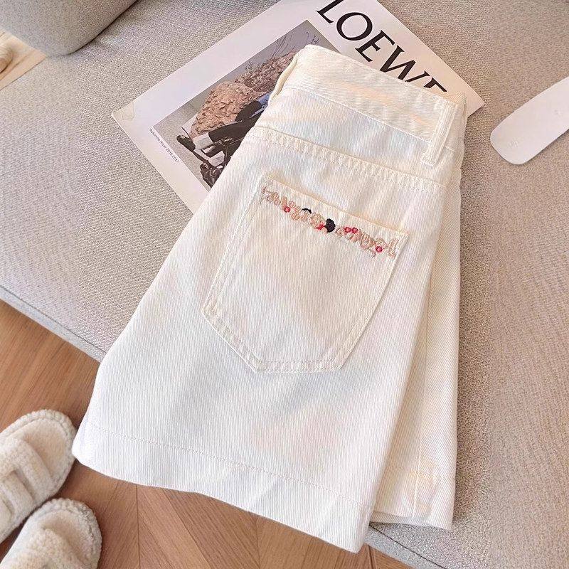 口袋刺绣高腰牛仔短裤夏季阔腿裤子2025年流行百搭A字裤休闲热裤,女装/女士精品,牛仔裤,淘宝优惠券,粉丝福利购,淘宝优惠卷