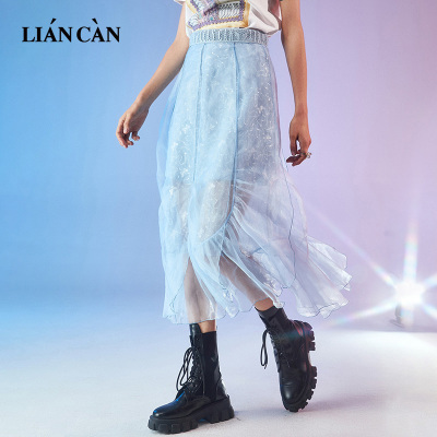 2025春夏松紧腰网纱蕾丝半身中裙