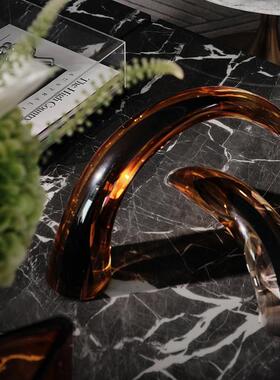 样板间茶几琉璃牛角水晶葡萄