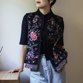 艾绘馆春秋季 复古对襟刺绣马甲背心女国风刺绣休闲马夹外套 新中式
