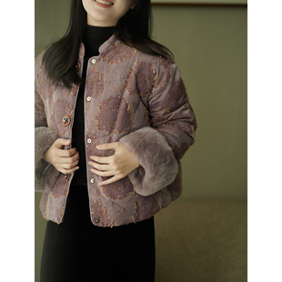 羽绒服女国风提花立领轻盈保暖外套 90白鸭绒短款 艾绘馆冬季 新中式