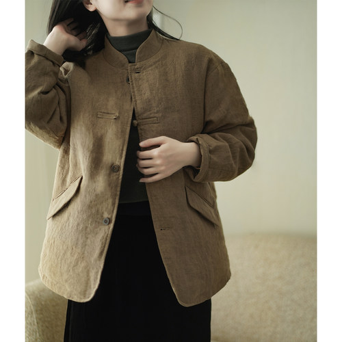 艾绘馆新中式90白鹅绒亚麻羽绒服