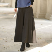 新中式 休闲裤 复古黑色毛呢阔腿裤 喇叭裤 裙 女国风唐装 艾绘馆春季