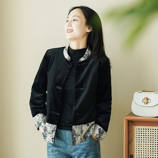 艾绘馆秋冬季 90白鸭绒丝绒立领棉服女盘扣对襟加厚棉衣外套 新中式