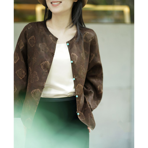 艾绘馆新中式真丝香云纱对襟外套