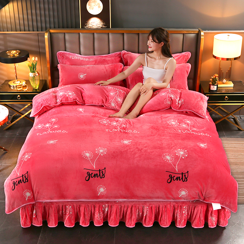 冬季牛奶绒被套双面绒被罩加厚保暖珊瑚绒法莱绒加厚牛奶绒四件套