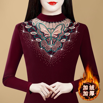 加绒T恤女上衣秋冬中年内搭上衣