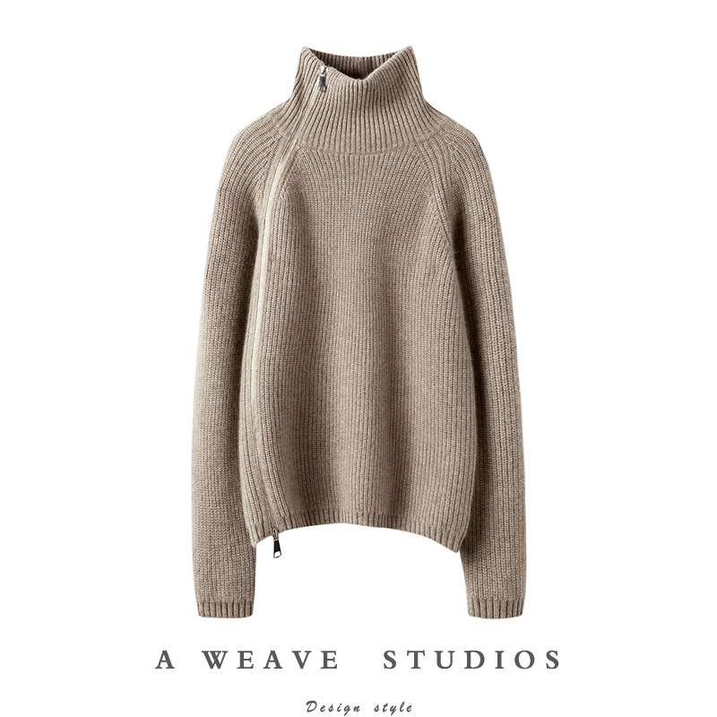 金贝绒〓绒+〓两色 粗针斜拉链立领羊绒毛衣女2024秋冬,女装/女士精品,羊绒衫,淘宝优惠券,粉丝福利购,淘宝优惠卷