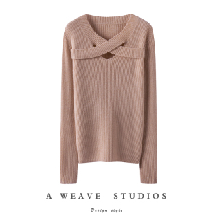 闲庭信步的气质～交叉领纯山羊绒衫女纯羊绒毛衣针织衫打底衫秋冬