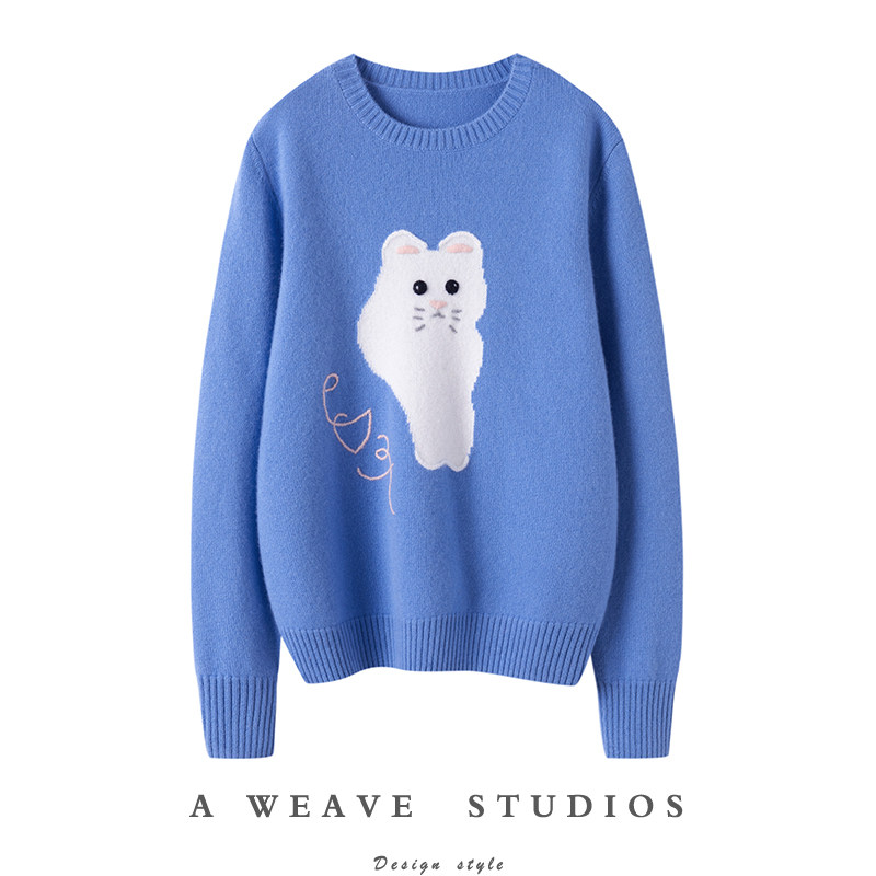 金贝绒2024秋冬100%纯山羊绒毛衣女圆领宽松卡通图案,女装/女士精品,羊绒衫,淘宝优惠券,粉丝福利购,淘宝优惠卷