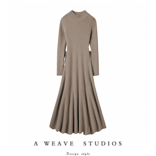 自带气场!大克重气质羊绒衫女长款大摆裙针织羊绒连衣裙子冬加厚
