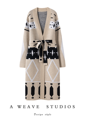 “隆冬礼物”100%山羊绒950g+提花宽松针织大衣羊绒外套