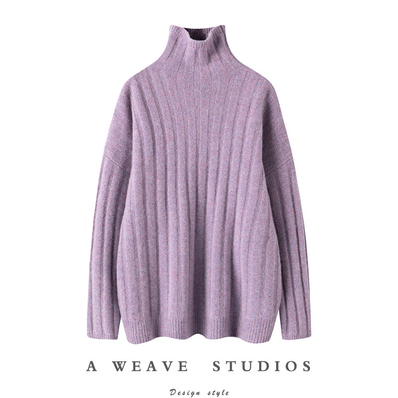 男女黑色粗坑条重磅山羊绒粗棒针织加厚短高领毛衣衫