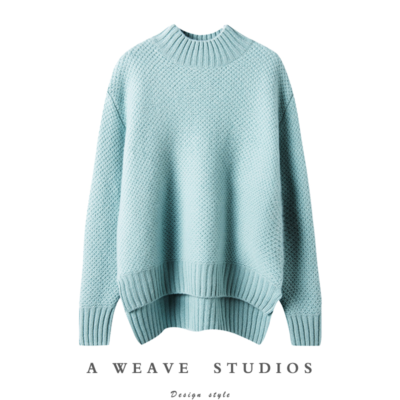 闭眼多入几色~烟雾感复古编织半高领羊绒衫女纯羊绒宽松毛衣加厚